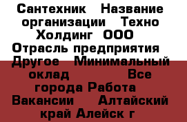 Сантехник › Название организации ­ Техно-Холдинг, ООО › Отрасль предприятия ­ Другое › Минимальный оклад ­ 40 000 - Все города Работа » Вакансии   . Алтайский край,Алейск г.